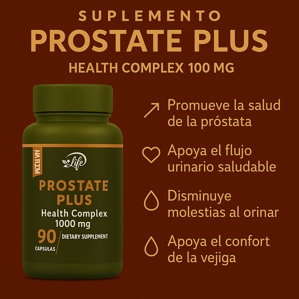 Prostate Plus 1000 mg — 90 cápsulas | Salud prostática y mejor flujo: ¡menos baño, más sueño! 😅