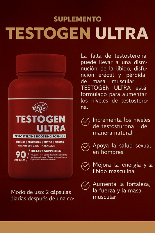 💪 Testogen Ultra (90 cápsulas) | Potencia tu vitalidad, energía y deseo natural ⚡ Recupera tus niveles de testosterona, aumenta tu fuerza y rinde al máximo cada día.