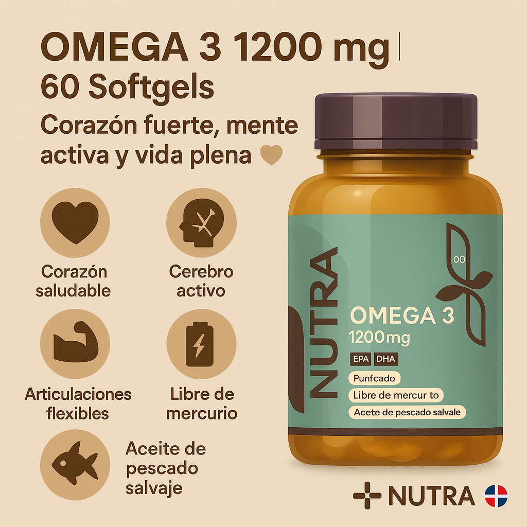 OMEGA 3 1200 mg | 60 Capsulas | Corazón fuerte, mente activa y vida plena 💙