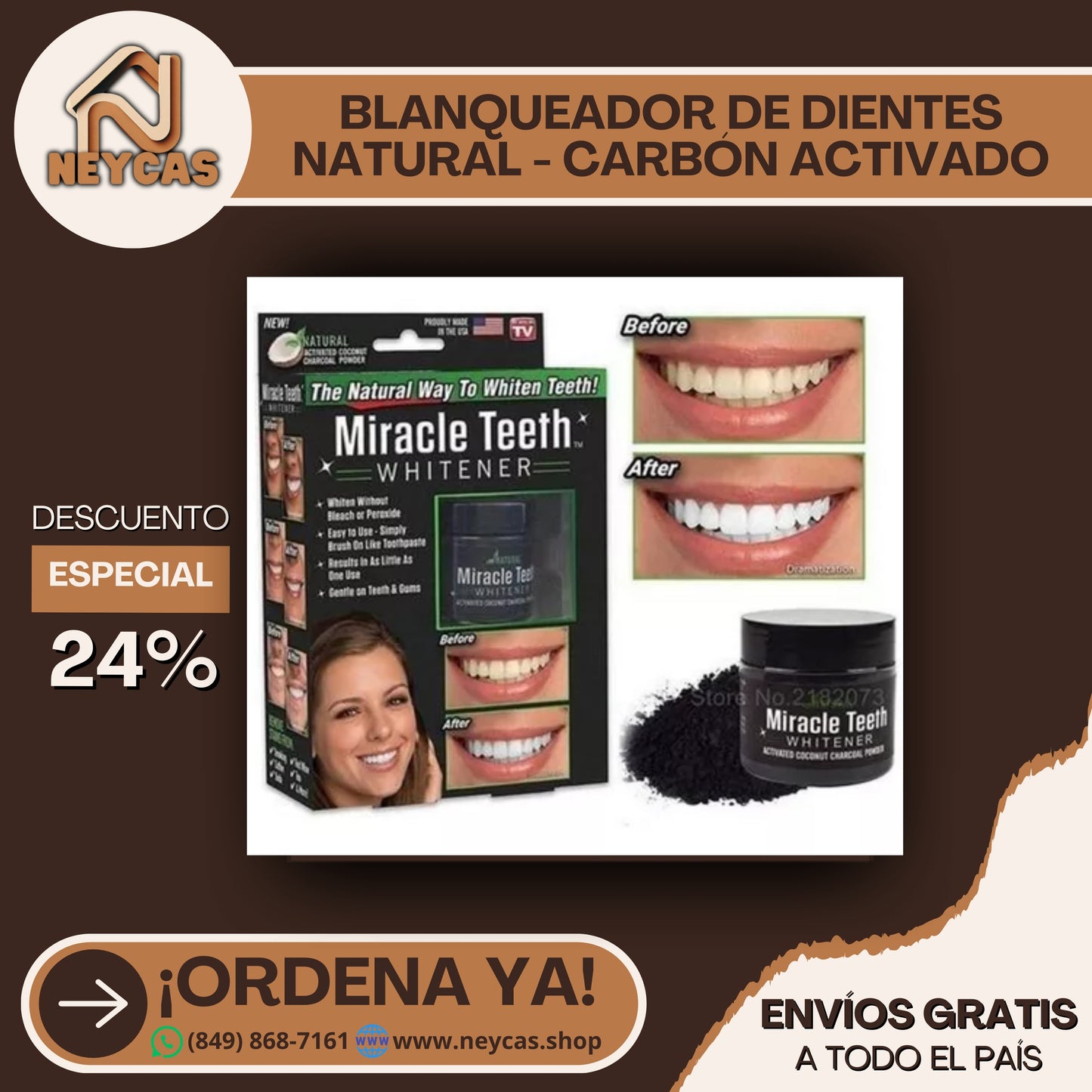 BLANQUEADOR DE DIENTES NATURAL DE CARBON ACTIVADO Y COCO