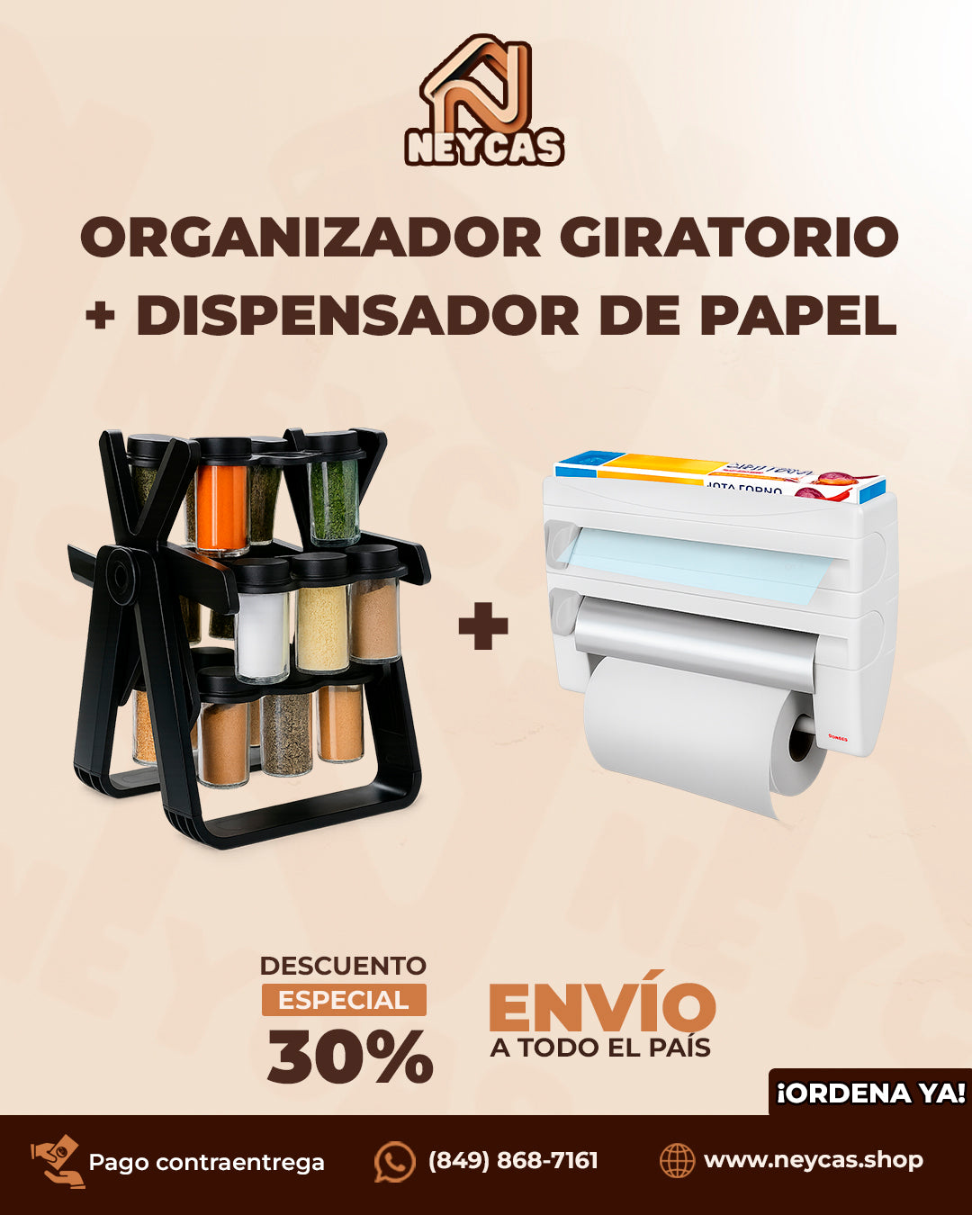 Organizador Giratorio de Especies + Dispensador de Papel GourmetPro™ | Mantén tus especias y rollos a mano y tu cocina impecable