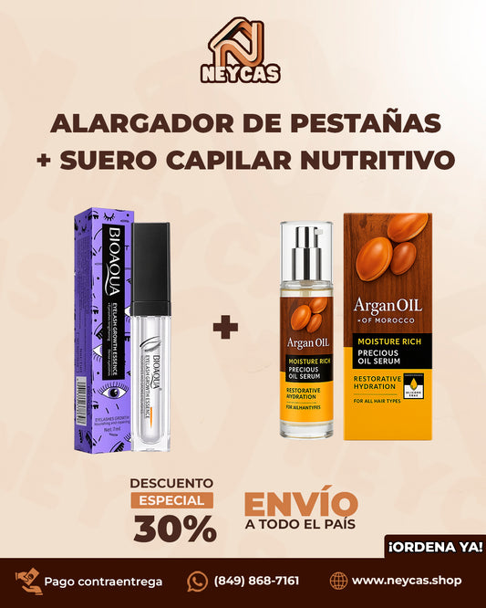 Alargador de Pestañas + Suero Capilar Nutritivo NaturGlow™ | ¡Haz que tus pestañas y tu cabello hablen por ti!