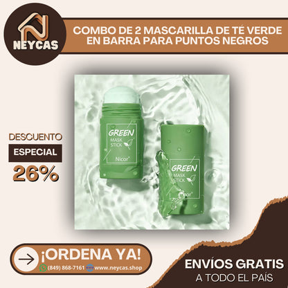 COMBO DE DOS (2) MASCARILLAS DE TE VERDE EN BARRA PARA ELIMINAR PUNTOS NEGROS Y ELIMINAR LA GRASA DE LA CARGA