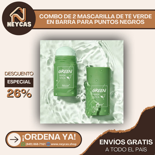 COMBO DE DOS (2) MASCARILLAS DE TE VERDE EN BARRA PARA ELIMINAR PUNTOS NEGROS Y ELIMINAR LA GRASA DE LA CARGA