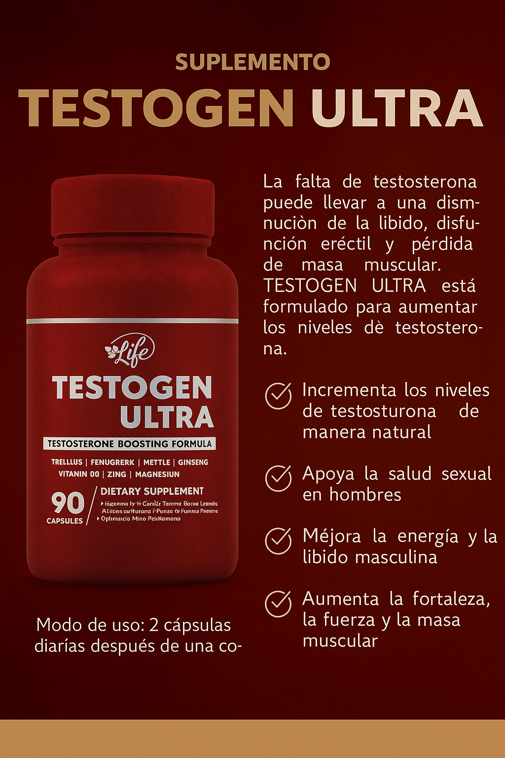 💪 Testogen Ultra (90 cápsulas) | Potencia tu vitalidad, energía y deseo natural ⚡ Recupera tus niveles de testosterona, aumenta tu fuerza y rinde al máximo cada día.