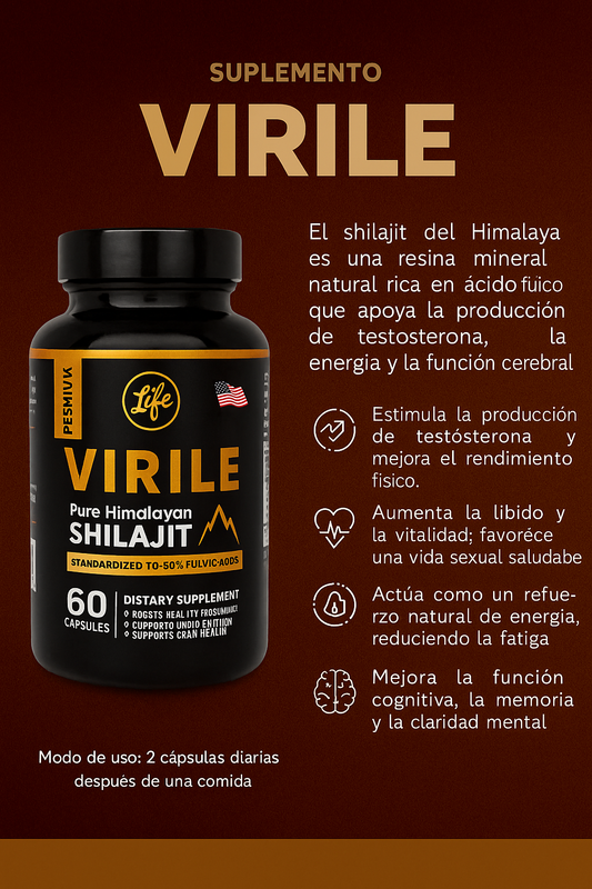 VIRILE Shilajit | 60 Capsulas | Sube tu Energía y Deseo Naturalmente