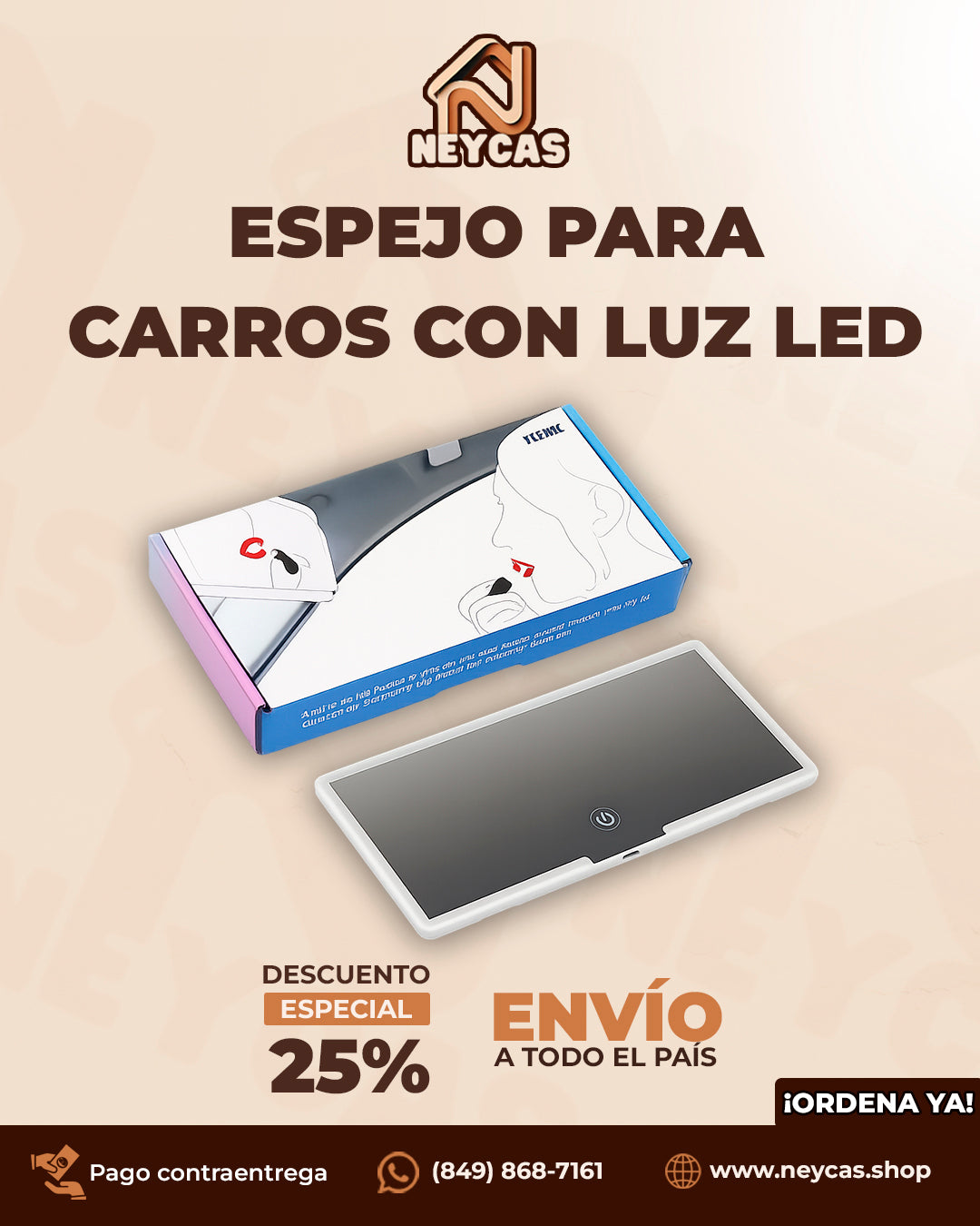 Espejo con Luces Led para Autos AutoGlam™ | Iluminación Profesional en Tu Vehículo – Espejo Táctil con Luz y USB