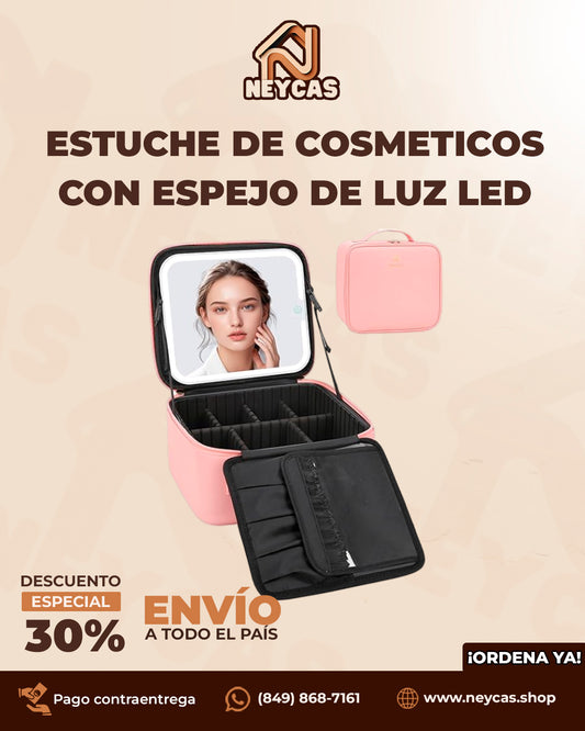 Estuche de Comesticos con Espejos LED GlamLight™ | Estuche de Maquillaje con Luz y Divisores: ¡Viaja con estilo!