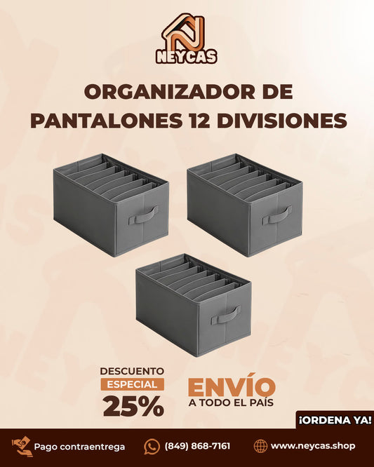 Kit de 3 (TRES) Organizador de Pantalones de 12 Divisiones SpaceSmart™ | ¡Dile adiós al desorden! Organiza hasta 36 pantalones sin esfuerzo