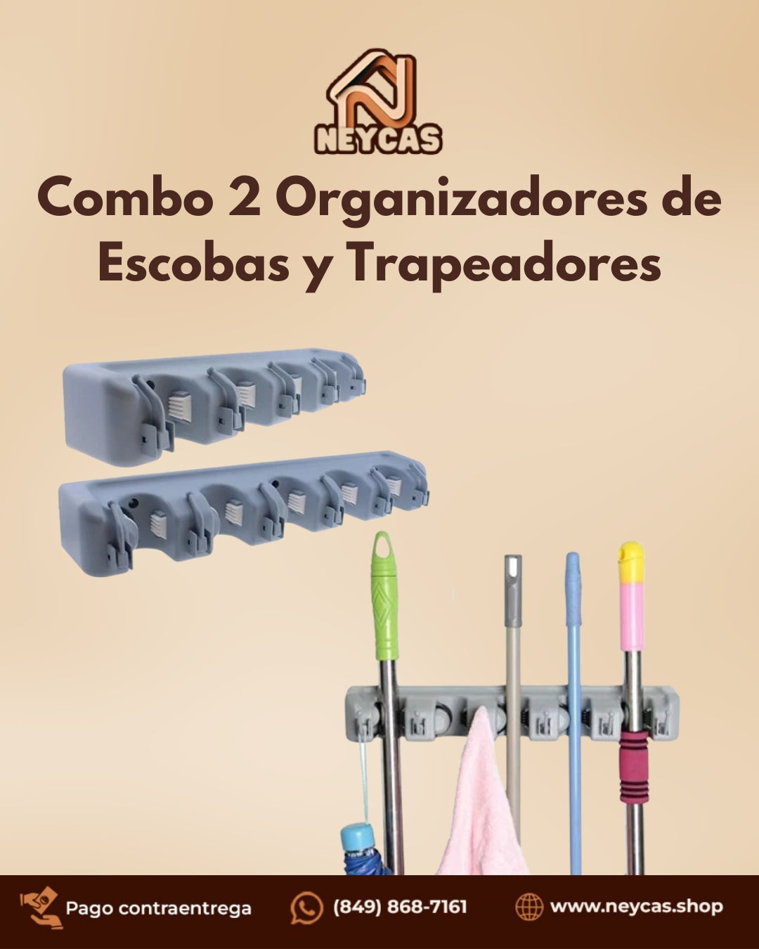 Combo 2 Organizadores de Escobas | Mantén escobas y trapeadores organizados con este práctico combo de 2 soportes