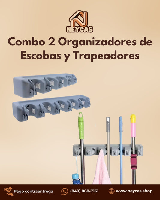 Combo 2 Organizadores de Escobas | Mantén escobas y trapeadores organizados con este práctico combo de 2 soportes