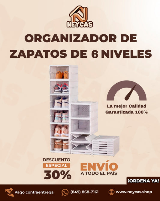 Organizador de zapatos con tapas y puertas de 6 niveles StepKeeper™ | ¡Di adiós al desorden! Organiza tu calzado con estilo y facilidad
