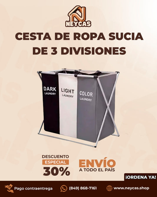 Multi Hamper de Ropa Sucia 3 divisiones HomePro™ | ¡Separa tu Ropa Negra, Blanco y de Color!