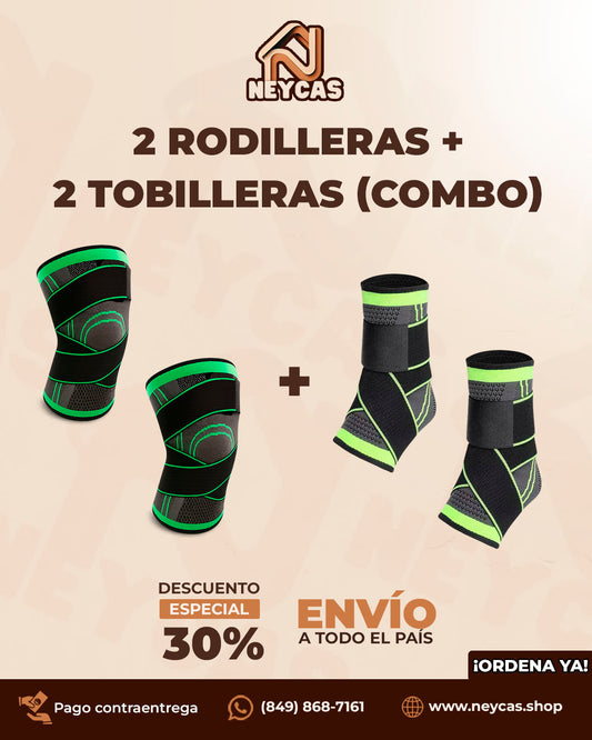 Combo 2 Rodilleras y 2 Tobilleras FlexRecover™ | Entrena sin miedo: soporte total para tus rodillas y tobillos