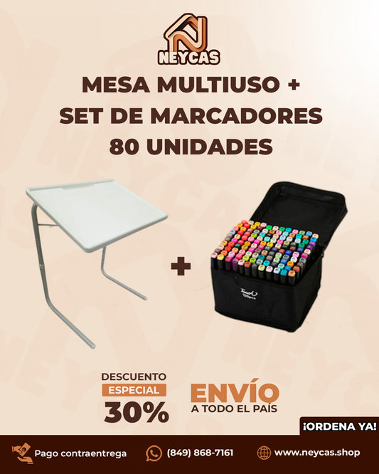 Mesa Multiuso + Set de Marcadores (80 unidades) MultiArte™ | ¡Crea sin límites! Mesa Multiuso + 80 Marcadores para tus mejores ideas