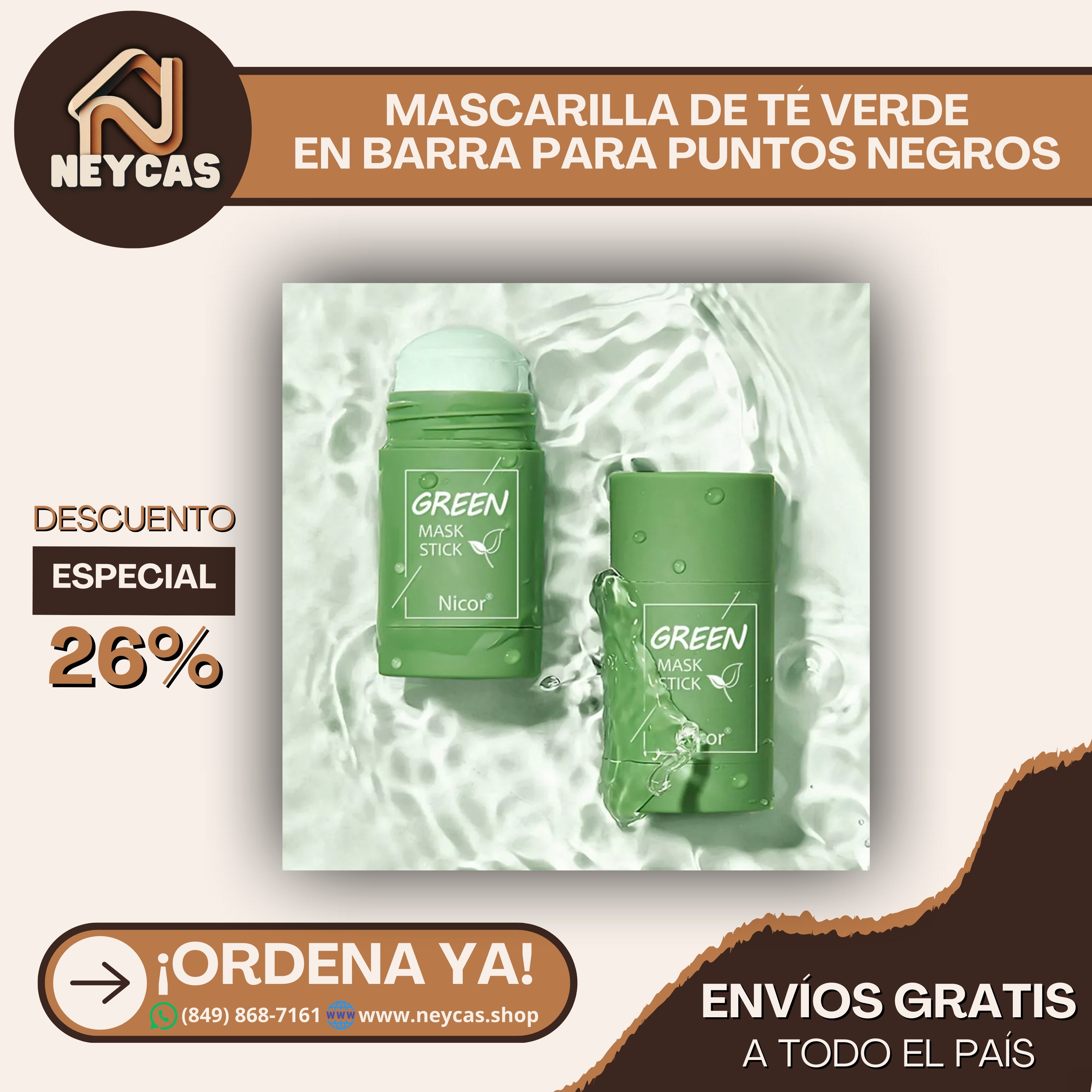 MASCARILLA DE TE VERDE EN BARRA PARA ELIMINAR PUNTOS NEGROS Y ELIMINAR LA GRASA DE LA CARGA