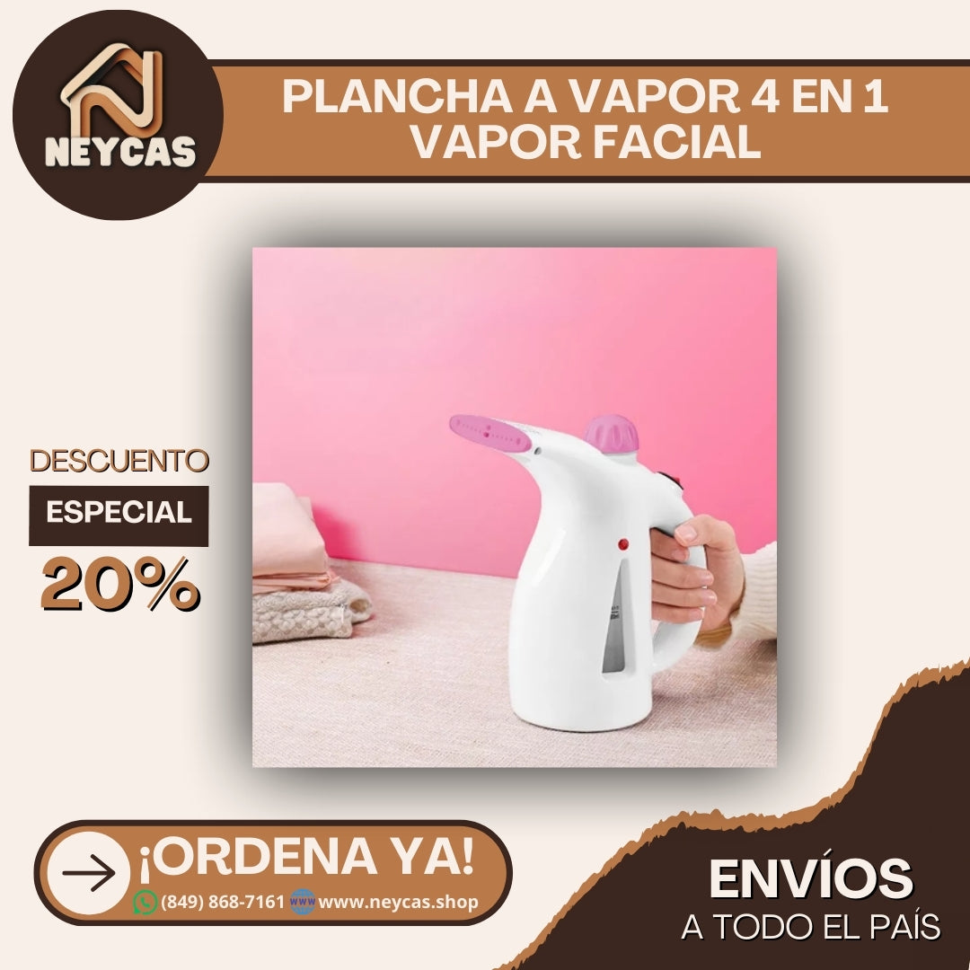 PLANCHA A VAPOR 4 EN 1: VAPORIZADOR FACIAL, PLANCHA DE ROPA, HUMEDIFICADOR AMBIENTAL, DESIFECTANTE