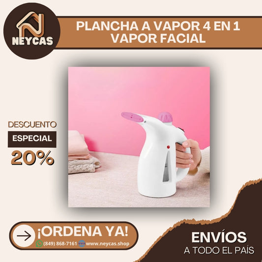 PLANCHA A VAPOR 4 EN 1: VAPORIZADOR FACIAL, PLANCHA DE ROPA, HUMEDIFICADOR AMBIENTAL, DESIFECTANTE