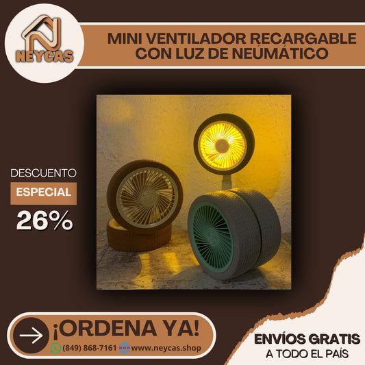 MINI VENTILADORES TIPO NEUMÁTICOS, INALAMBRICOS RECARGABLES DE 3 VELOCIDADES