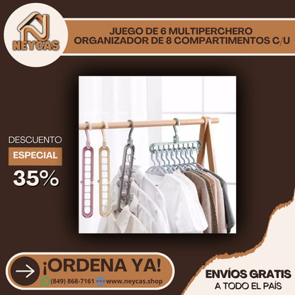 JUEGO DE 6 (Seis) MULTIPERCHERO ORGANIZADOR DE ROPA PARA ARMARIO DE 8 COMPARTIMENTOS